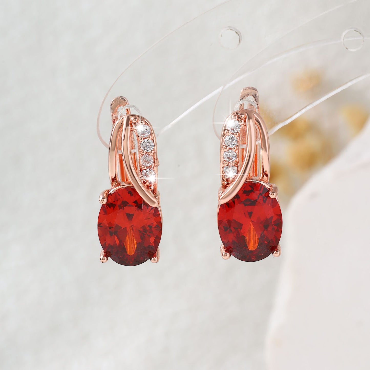 High-End Oval Colored Zircon Earrings