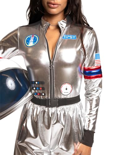 Women's Front Zip Halloween Bodysuit - Shiny Two Piece Astronaut Costume