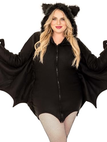 Women's Cozy Bat Costume - Fleece Dress with Hood and Bat Wings