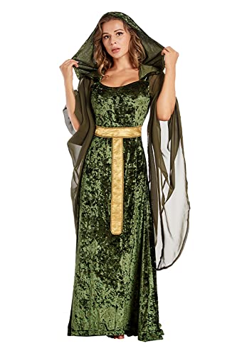Women's Medieval Hooded Cloak - Vintage Lace-up Long Dress Costume