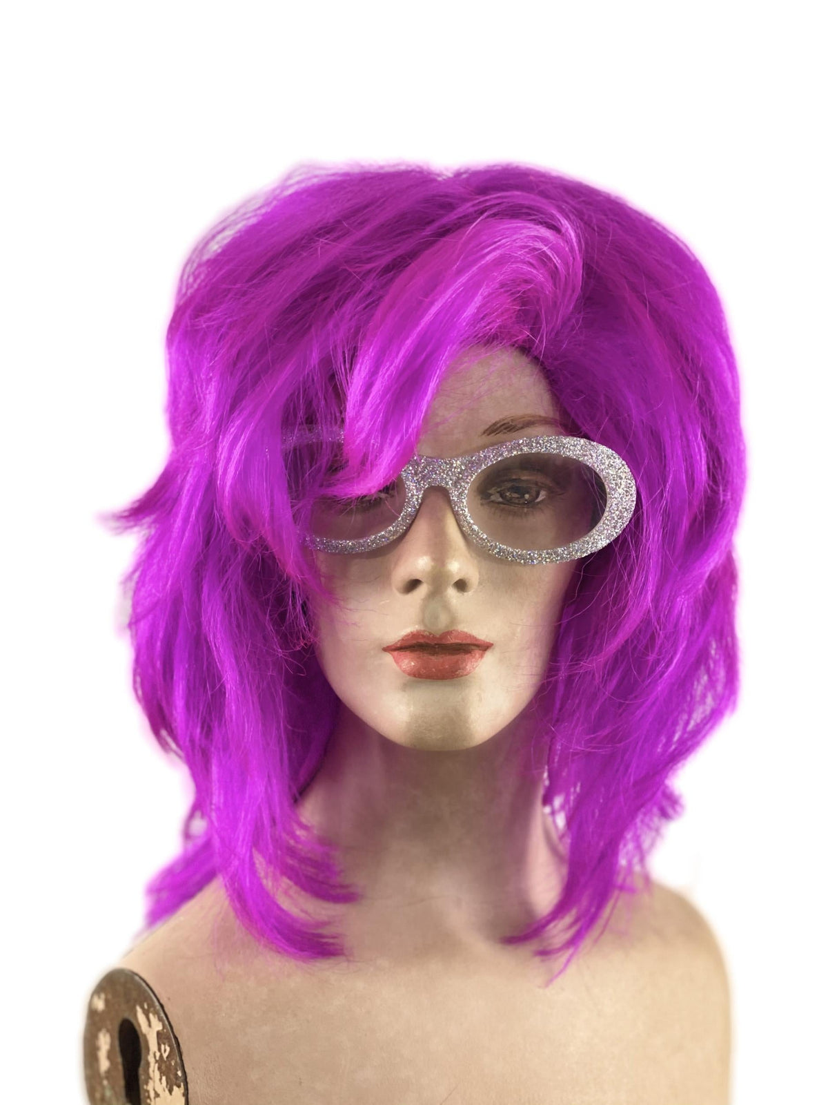 Magenta Work It Girl Drag Queen Pink Purple Layered Shaggy Sassy Mid Length Wig