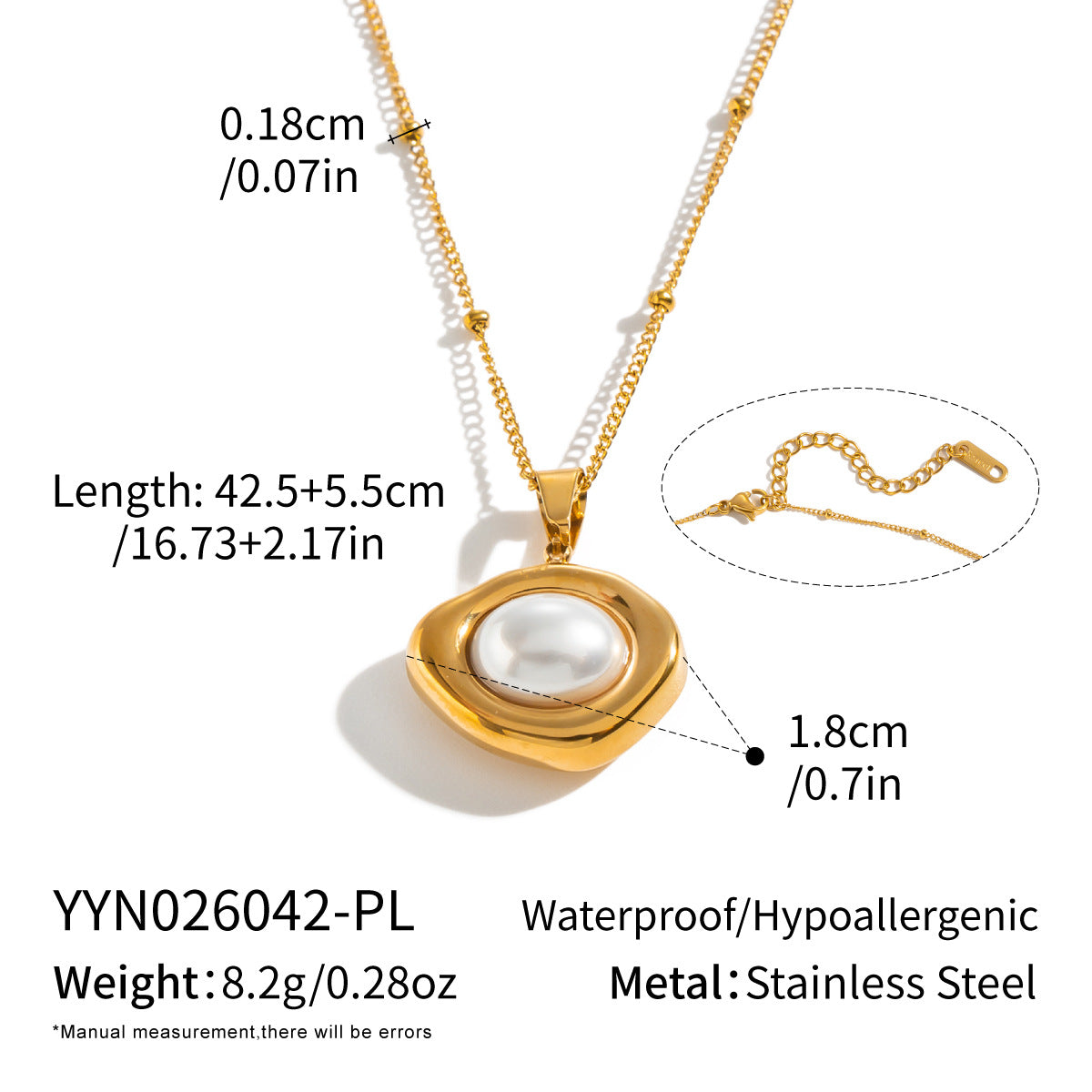 High-end Pearl Pendant Necklace In Titanium Steel With 18K Gold Plating