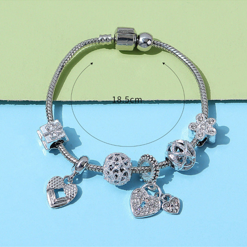 Charity Sparkling Diamond-Encrusted Rose Gold Beaded Hollow Carved Bracelet