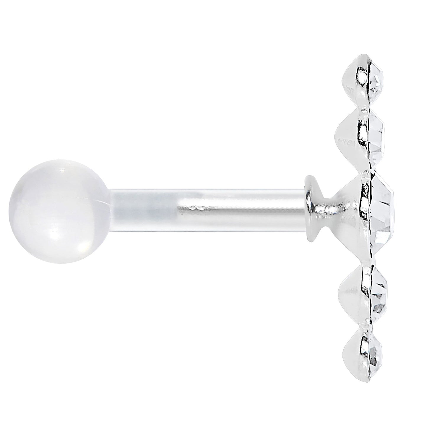 White Acrylic 925 Silver Clear Gem Left Cartilage Earring