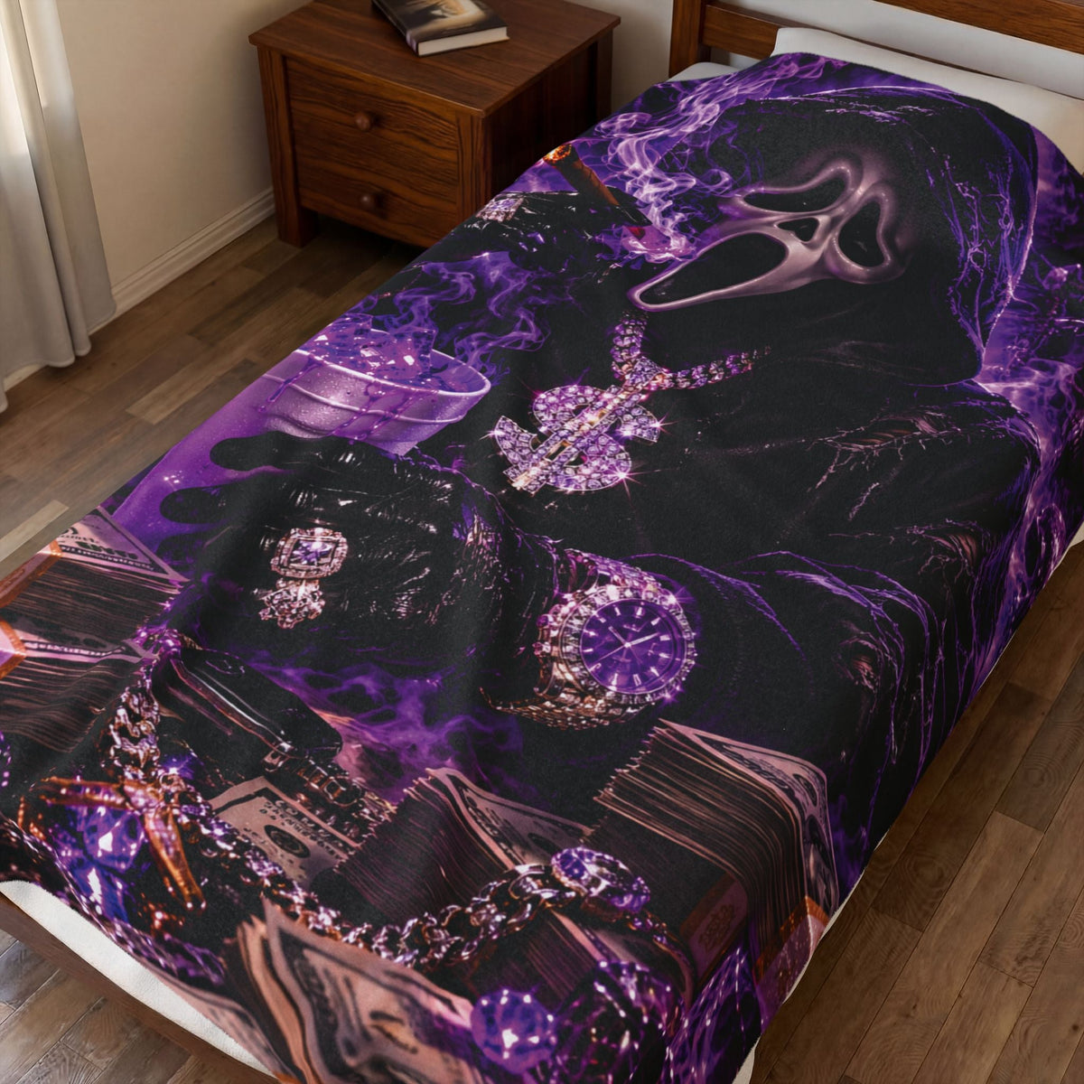 “Ghostface” Purple Velveteen Plush Blanket
