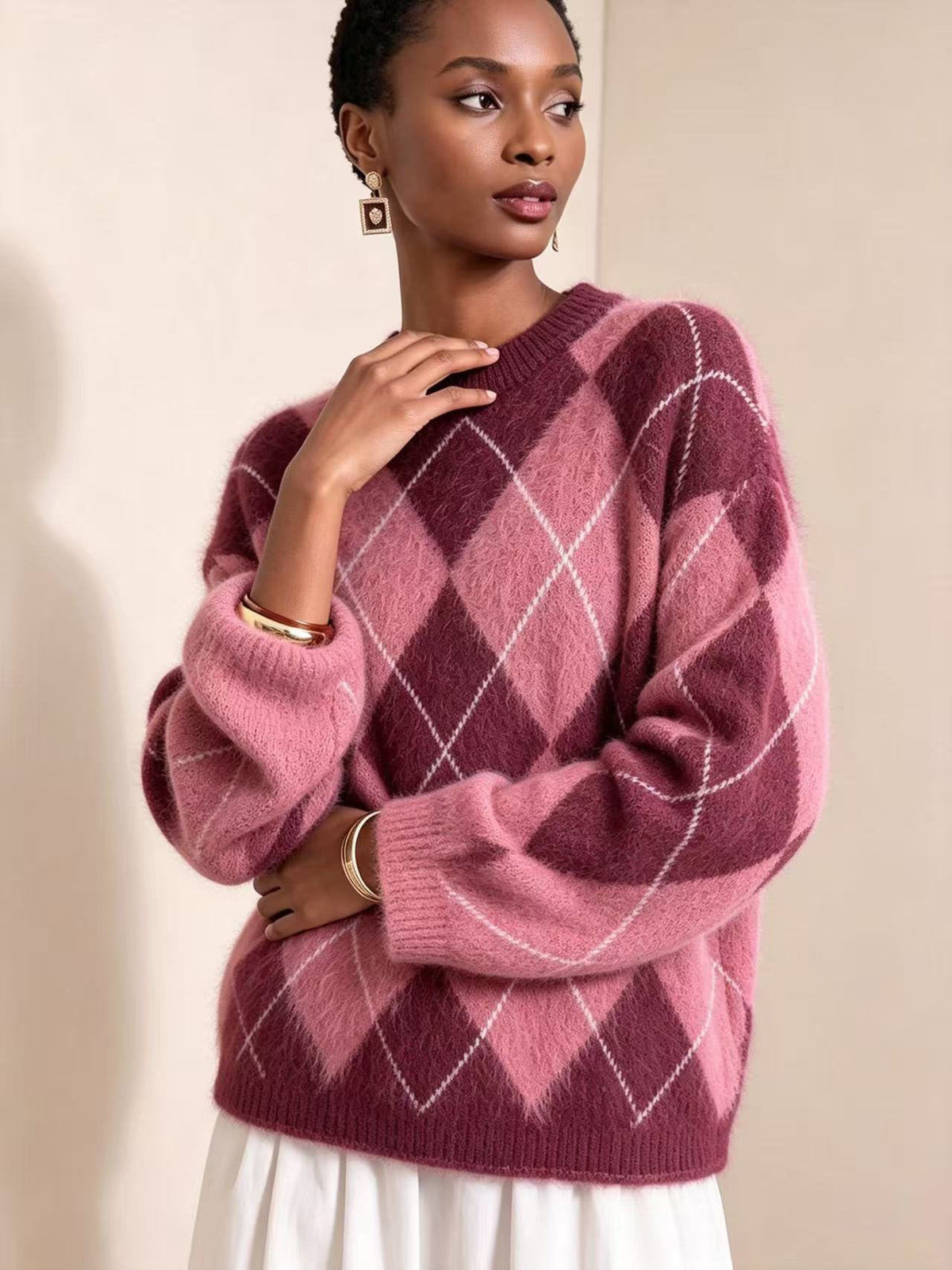 Women's Loose-fitting Mink Fur Crew-neck Sweater