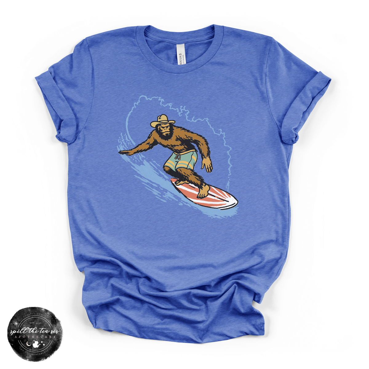 Surfing Bigfoot Tee | Funny Beach Sasquatch Graphic T-Shirt