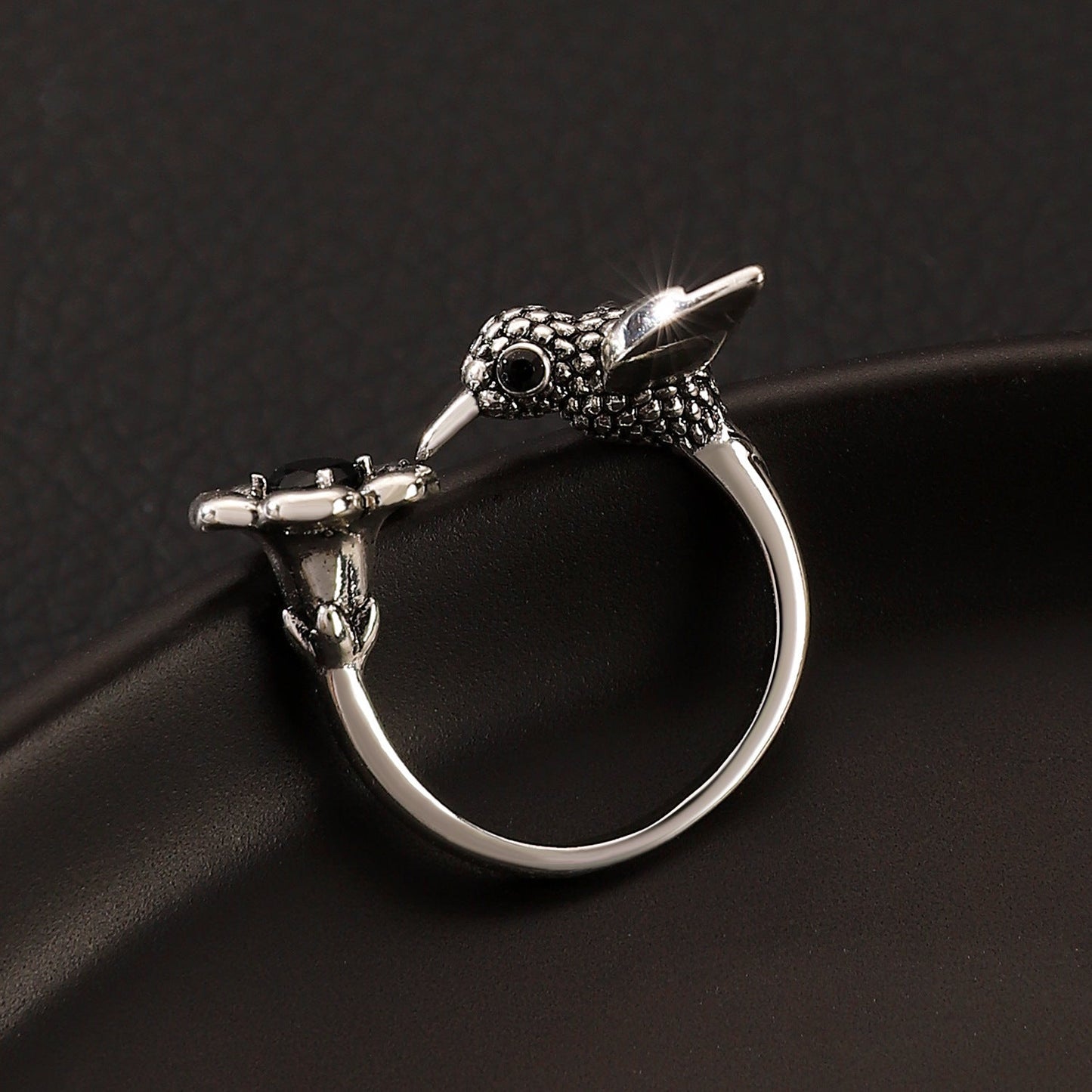 Floral And Hummingbird Vintage Open Ring