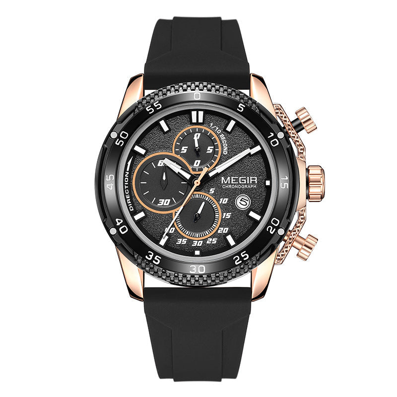 Multifunctional Three-eye Chronograph With Silicone Strap