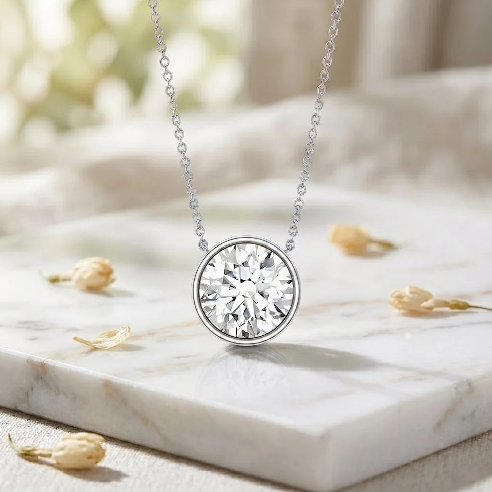 4 Carat Bezel Set Lab Grown Diamond Necklace with IGI Certificate