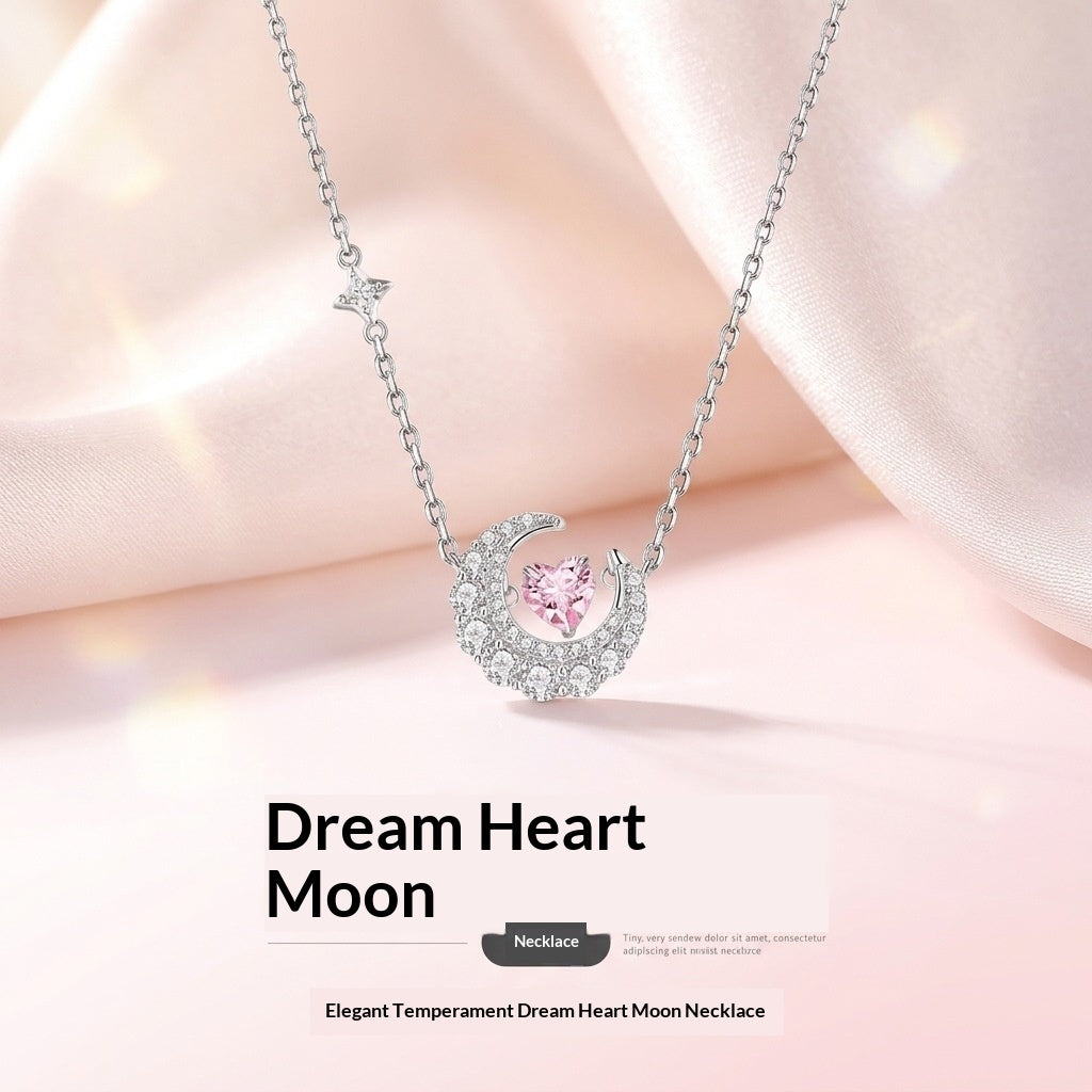 Phantom Dream Heart Moon Necklace Womens Clavicle Chain