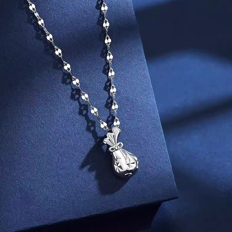 1pcs 999 Sterling Silver Hollow Cutout Lucky Money Bag Necklace, Elegant Delicate Style, Ideal For Birthday Gifts