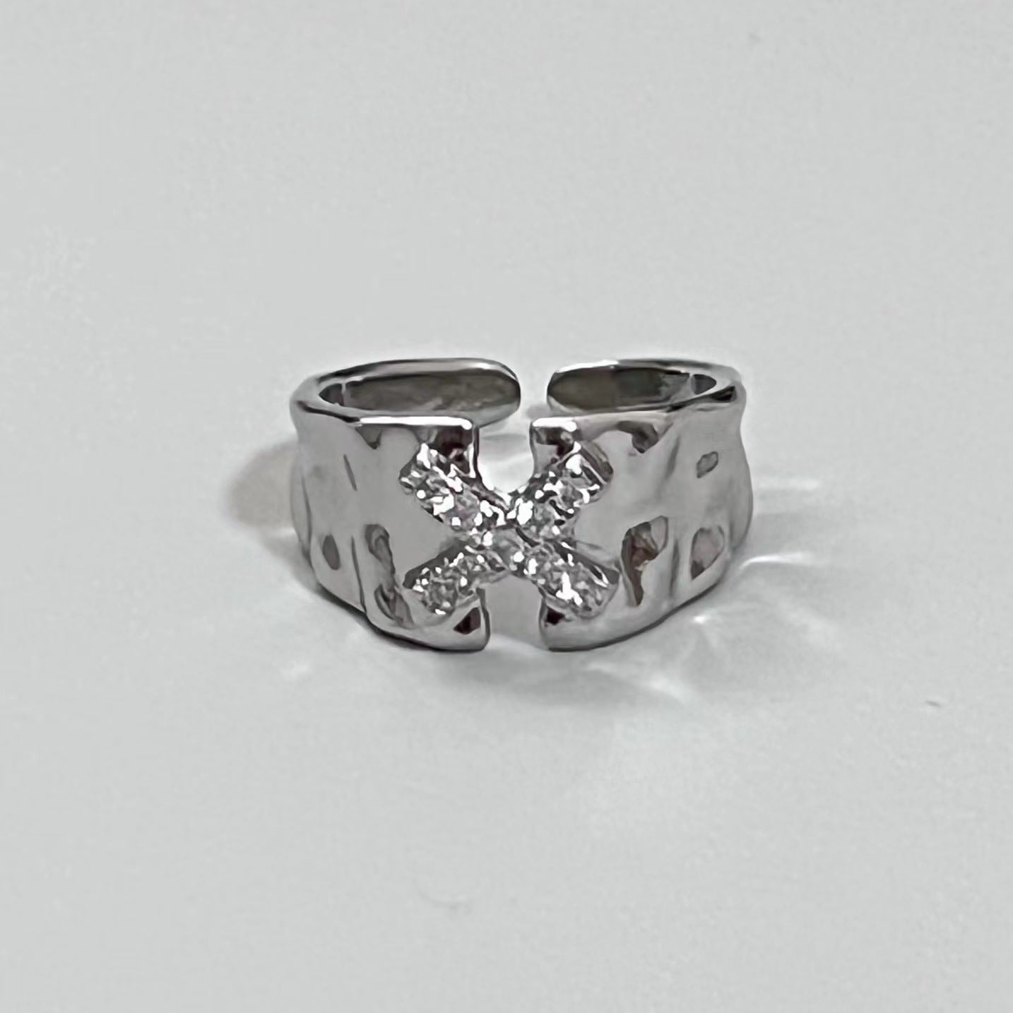 Niche Design Star Couple Rings, Korean INS Style, Zircon Inlaid Letter Texture Ring, Fashion Personality Ring For Men