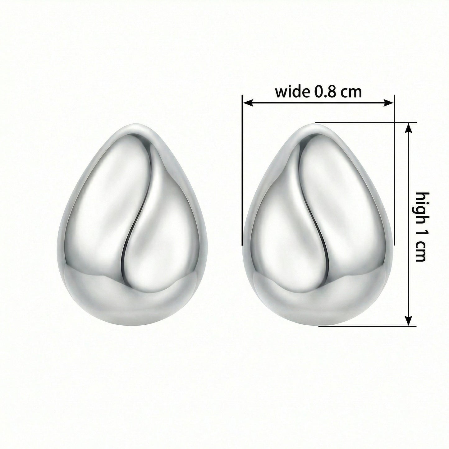 925 Sterling Silver Minimalist Polished Silver Teardrop Stud Earrings with Sculptural Wave Detail