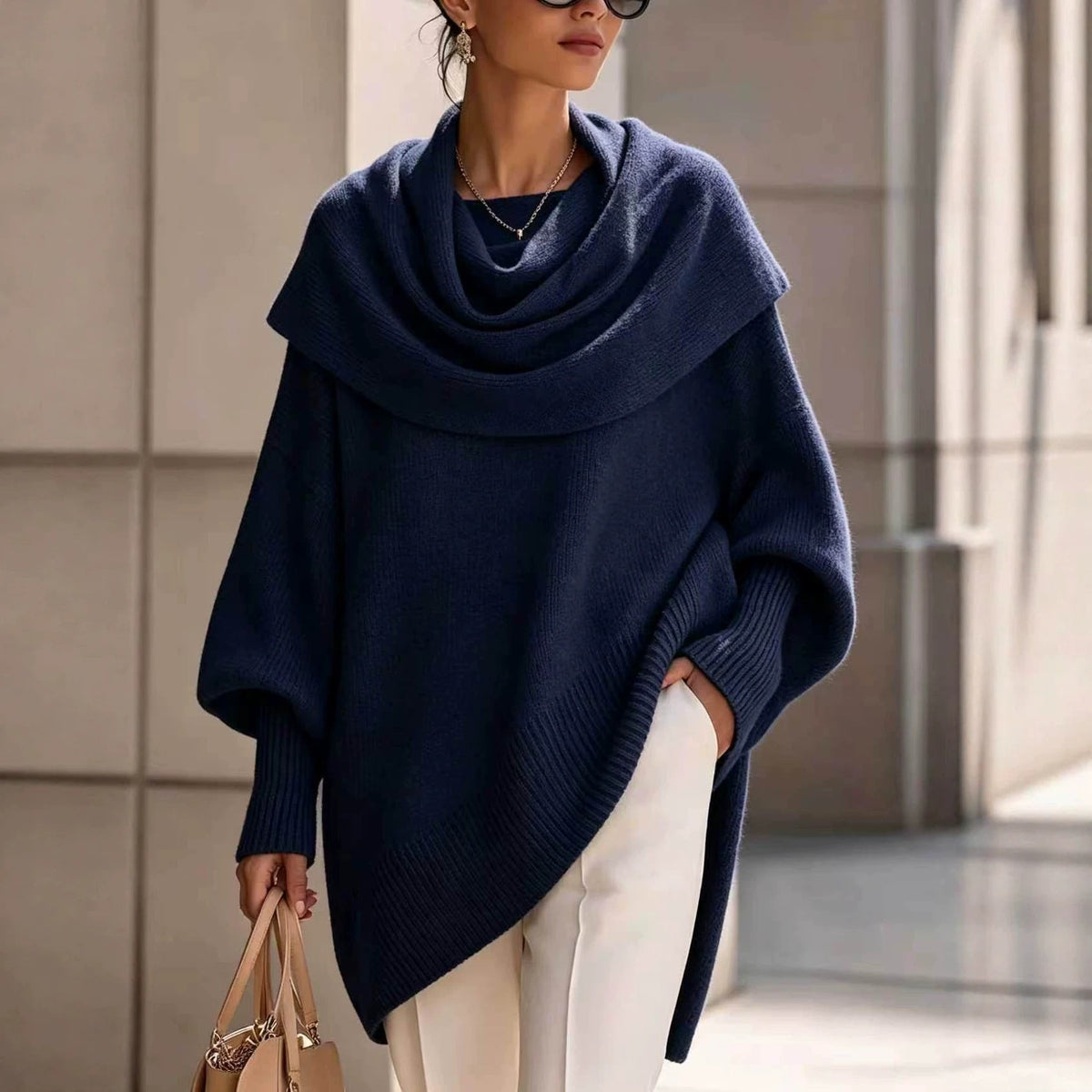 Loose Batwing-sleeve Asymmetrical Pullover Top