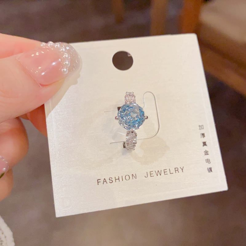 Fashionable All-Match Rose Ice-Flower Cut Cubic Zirconia Open Ring