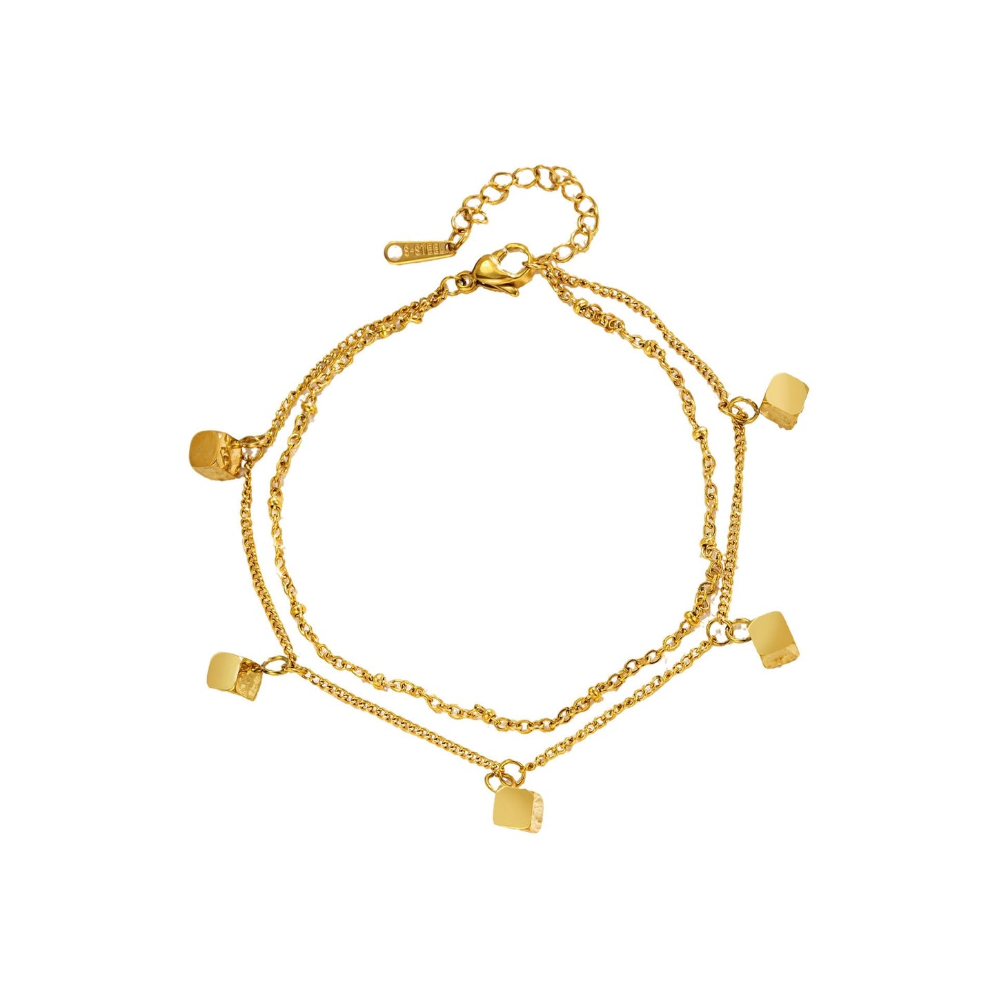 18k gold plated light luxury square double-layer design anklet