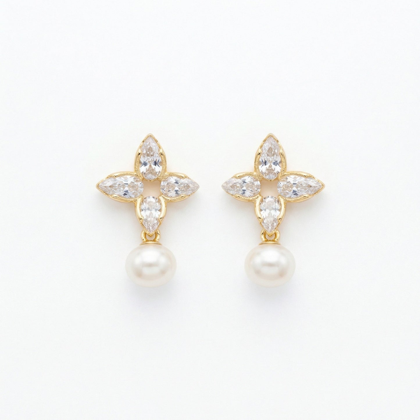925 Sterling Silver Elegant Marquise Floral Drop Earrings with Radiant White Pearls