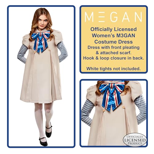 M3gan Costume Dress - Women's Official Halloween Outfit with Attached Scarf