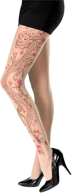 Dragon Print Nylon Pantyhose Adult One Size