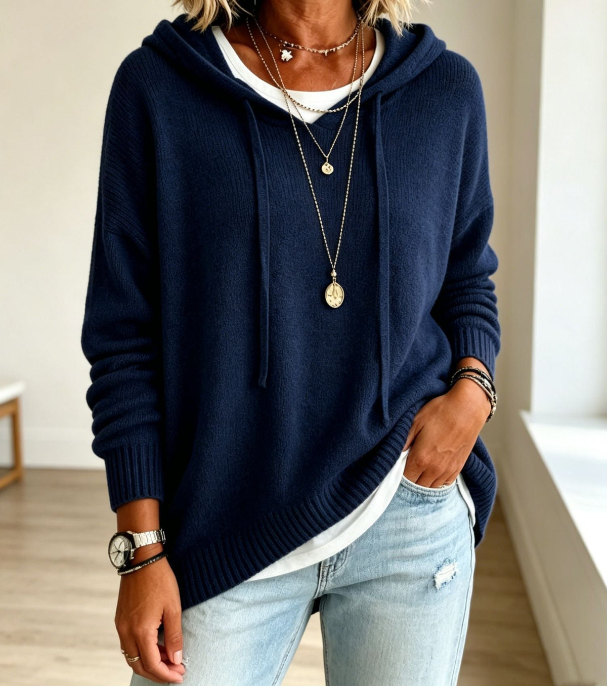 2026 Autumn New Women's Clothing - European Amazon Independent Store - Knitted New Hooded Drawstring Long-Sleeved Sweater - Knitted Outerwear - Loose Fit - 10 Colors Available