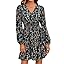 MakeMeChic Women's Long Sleeve Floral Short Dress Wrap V Neck Elastic Waist Casual Dresses