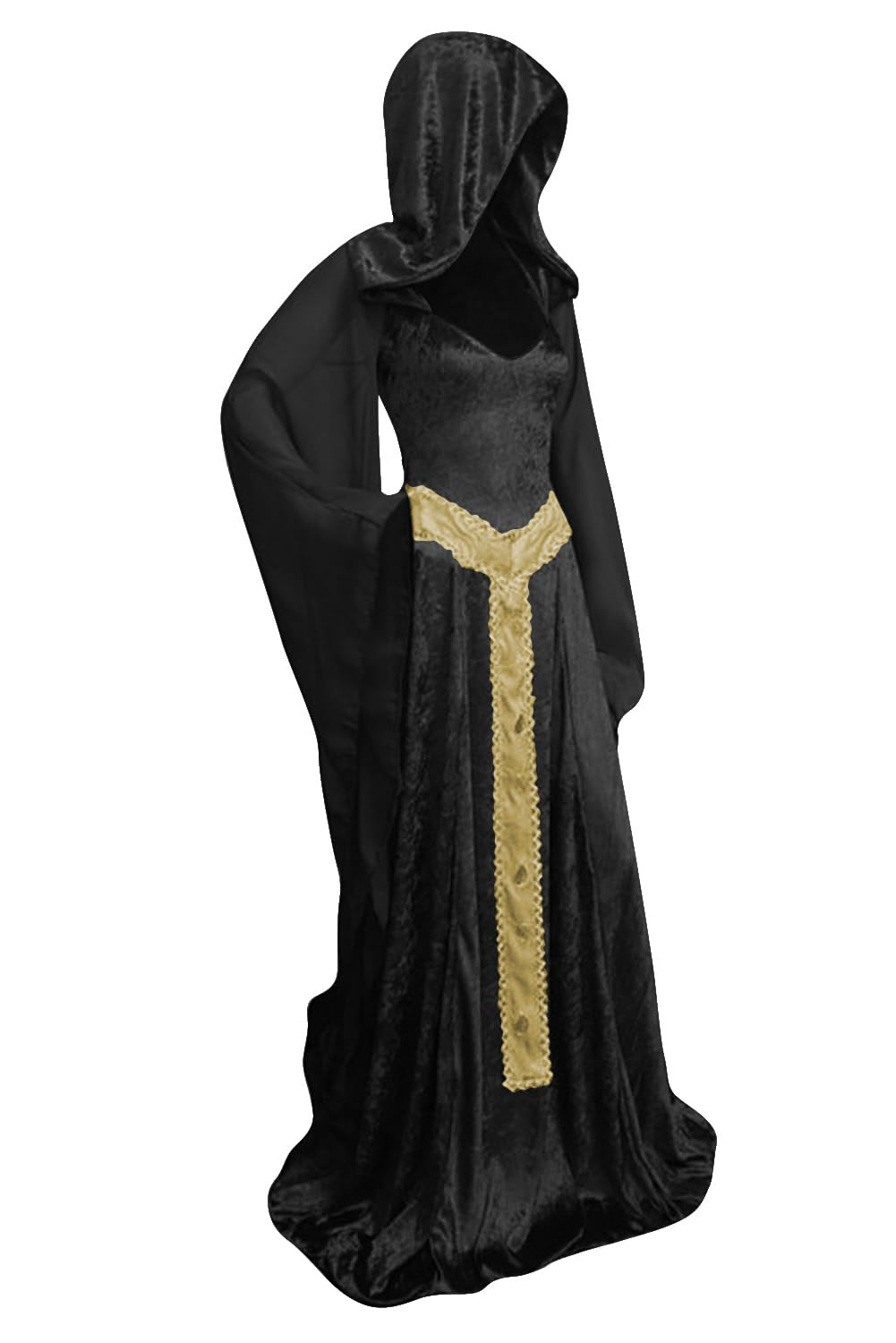 Women's Medieval Hooded Cloak - Vintage Lace-up Long Dress Costume