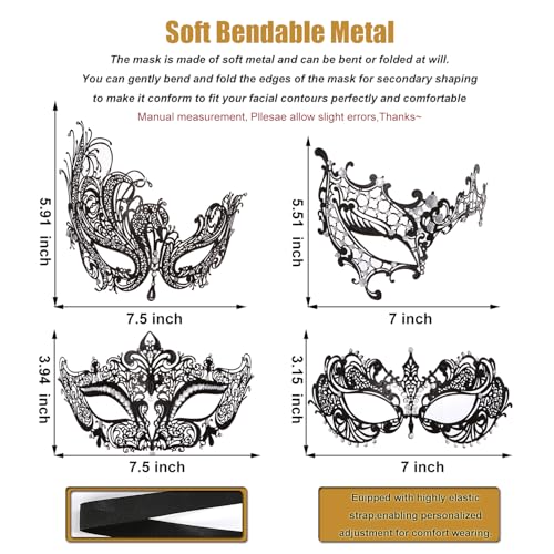 Rhinestone Metal Masquerade Mask for Women - Venetian Party Mask - Elegant Prom Ball Costume Accessory