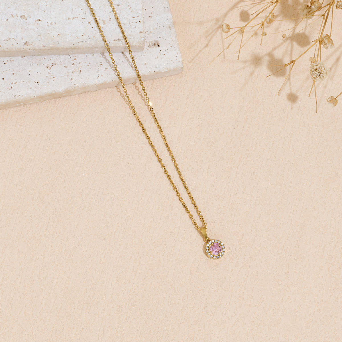 Stainless Steel Pendant Necklace With Zircon Inlay