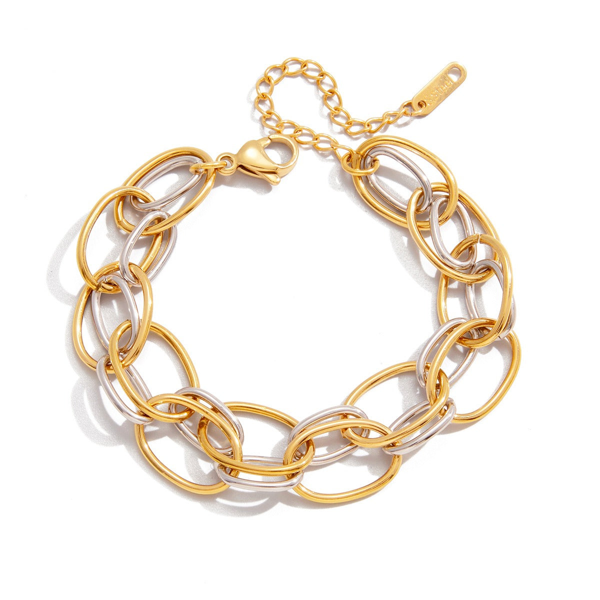 18K gold-plated, lightweight, and luxurious two-tone titanium steel bracelet.