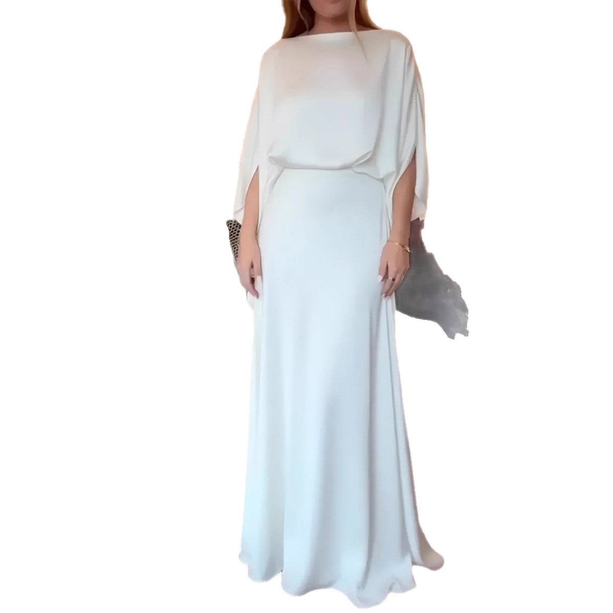 A Sleek Solid-color Satin Dress With Smooth Lines