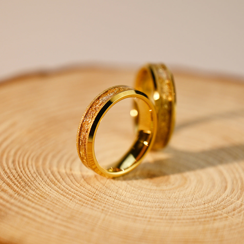 6mm Wide Tungsten Steel Gold Sandblasted New-style Ring