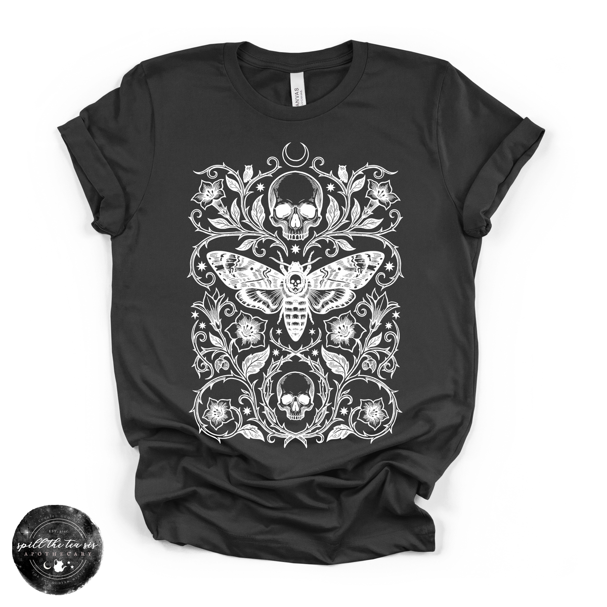 Skull Moth Tee | Gothic Death's Head Moth Graphic T-Shirt {WHITE DESIGN}