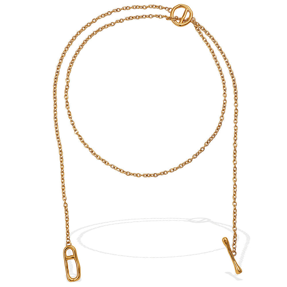 Japanese Style Minimalist Long Sweater Chain Necklace, Stainless Steel Pig Nose Pendant With OT Clasp, Fashion Simple Jewelry