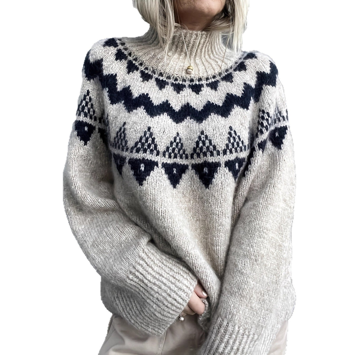 Womens Retro Pullover Knitted Jacquard Sweater