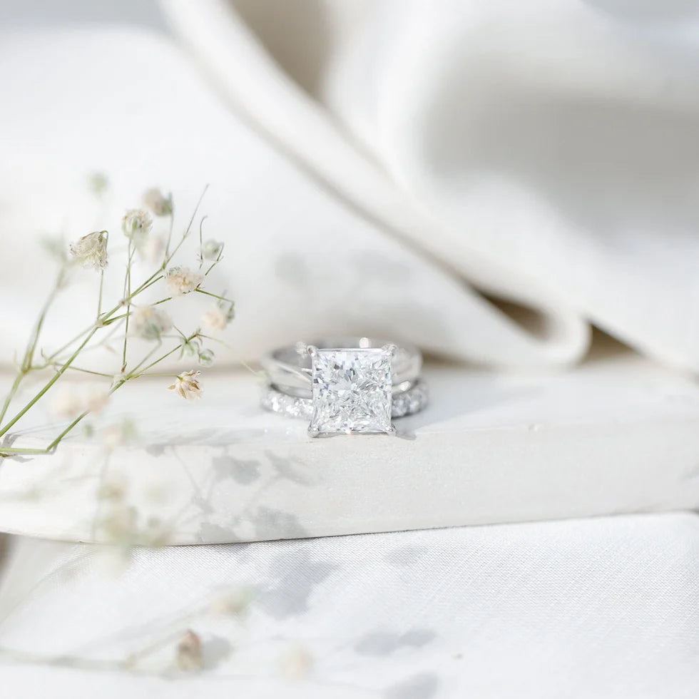 5 Carat Huge Lab Grown Diamond Princess Cut Engagement Ring Set with IGI Certificate