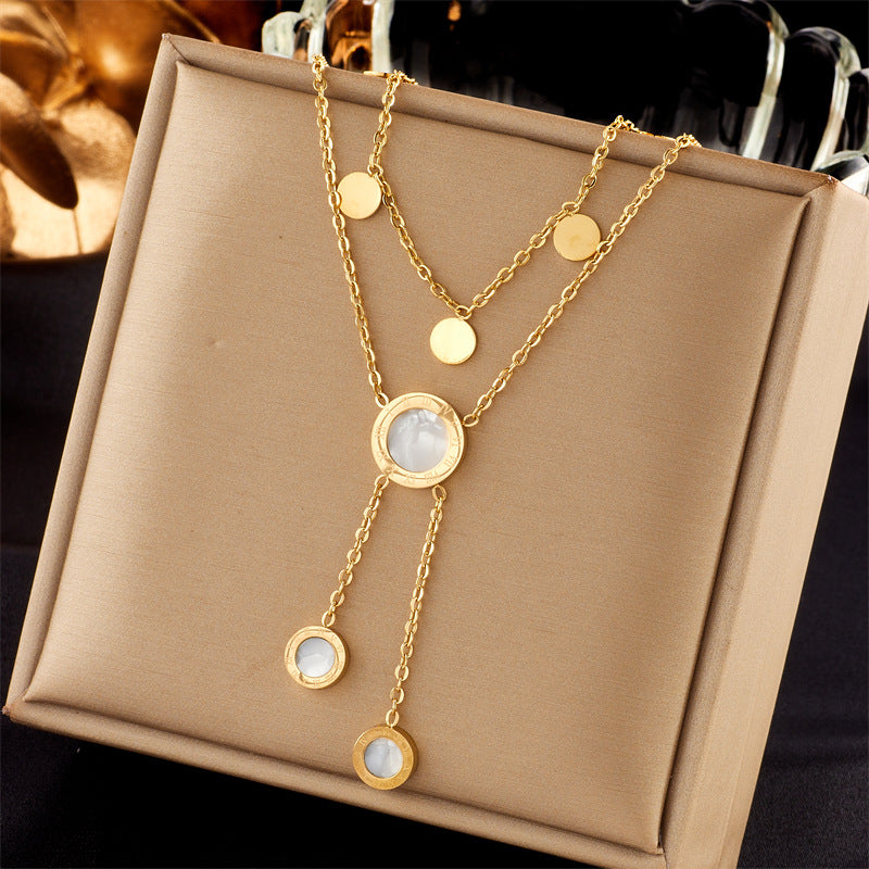 European And American Retro Butterfly Pearl Double-Layered Necklace For Women, Cross-Border Light Luxury Niche Stainless Steel Gold-Plated Jewelry Necklace