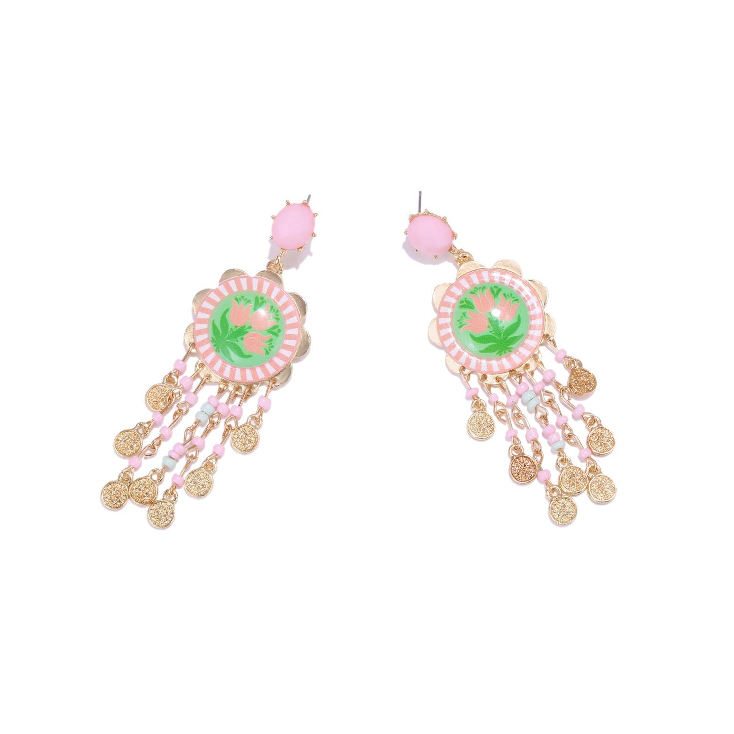 Womens Tulip-Print Tassel Casual Earrings