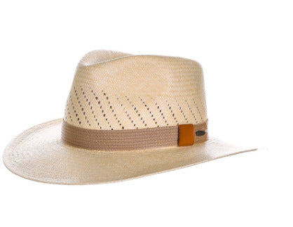 Striped Bow Flat-brimmed Jazz Straw Top Hat