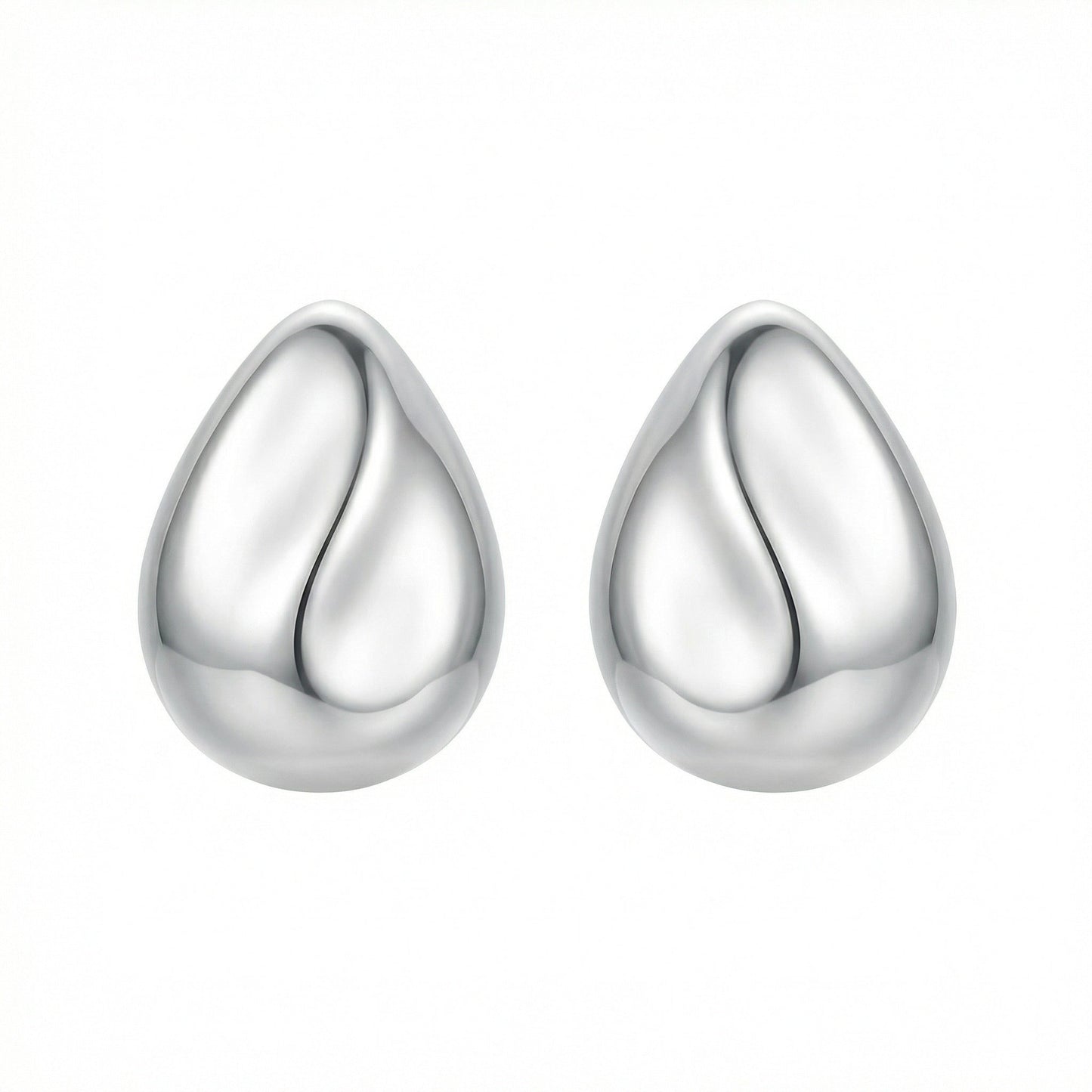 925 Sterling Silver Minimalist Polished Silver Teardrop Stud Earrings with Sculptural Wave Detail