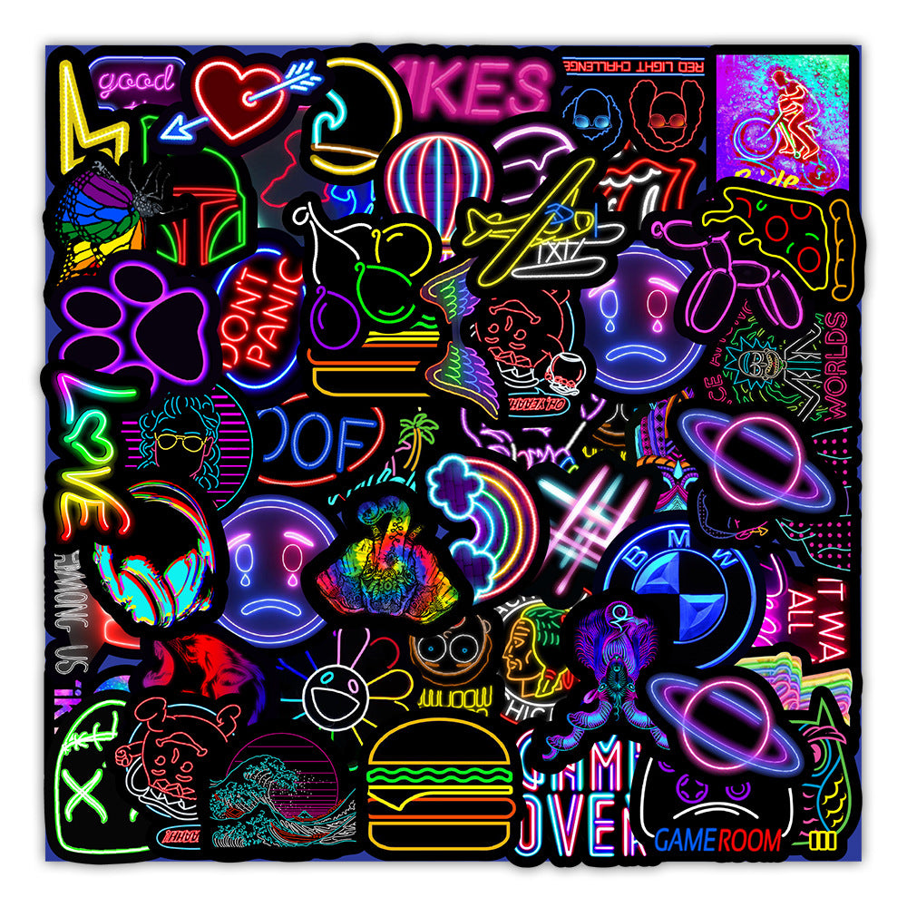 50 New Neon Stickers Car Trunk Phone Water Cup Decoration Stickers
