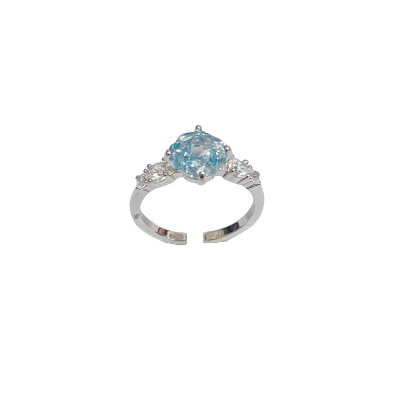 Fashionable All-Match Rose Ice-Flower Cut Cubic Zirconia Open Ring