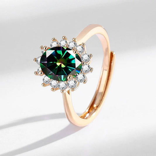 Light Luxury Sunflower Ring Champagne Gold With Colorful Gemstones High-Quality Hand Jewelry