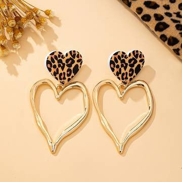 Leopard-print Exaggerated Heart-shaped Pendant Earrings