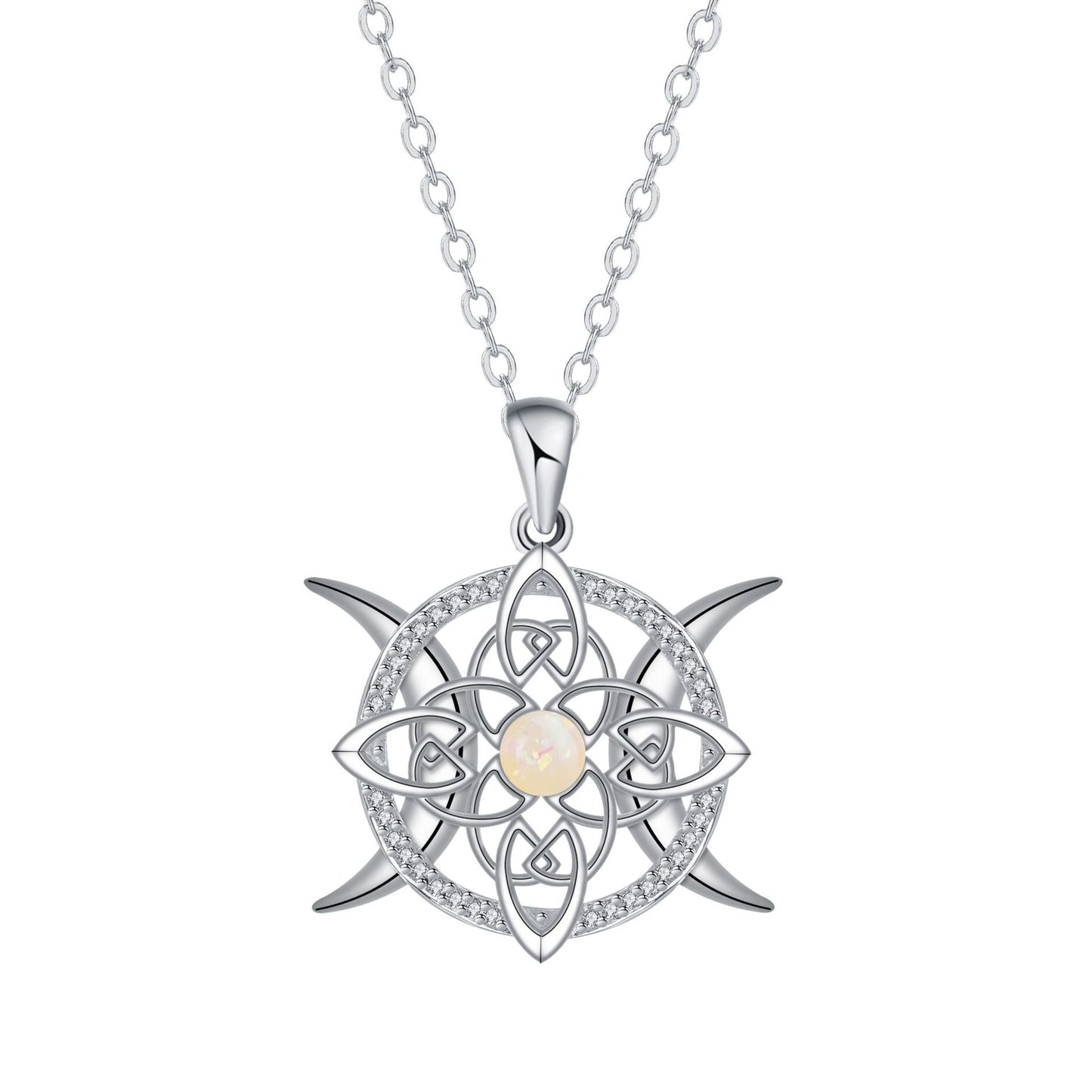 Opal-Encrusted Diamond Celtic Knot Necklace