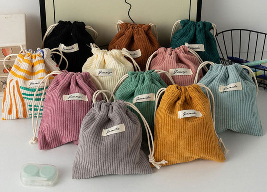 Large-capacity Solid-color Corduroy Storage Bag With Drawstring Closure, Cosmetic Bag For Women, Portable And Carry-on, Red Envelope And Coin Purse