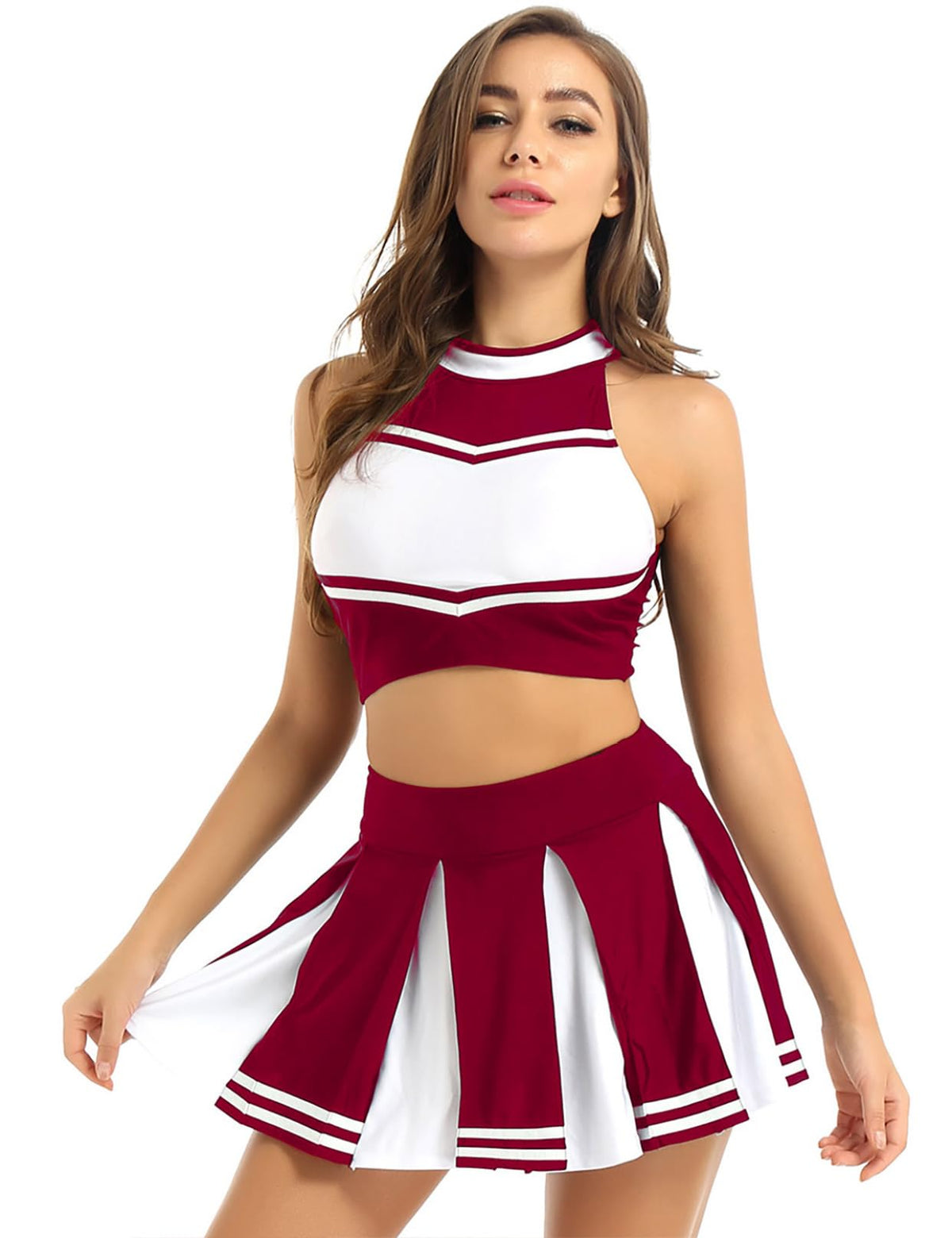 Cheerleader Costume - Women's Crop Top with Pleated Mini Skirt Uniform