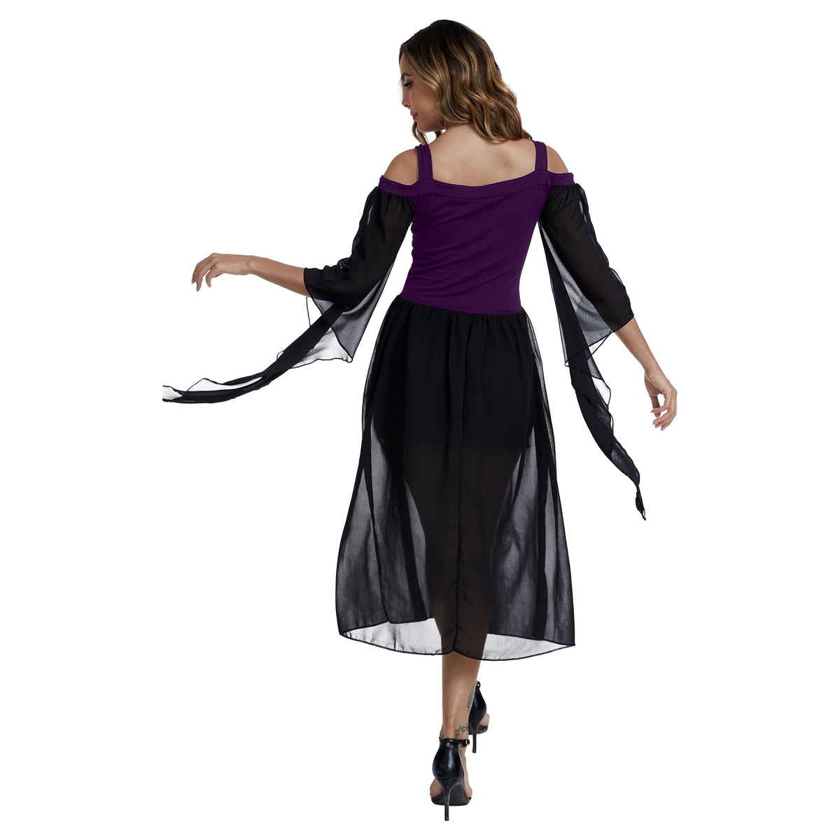 Medieval Costume Dress for Women - Renaissance Gothic Gown with Trumpet Sleeves