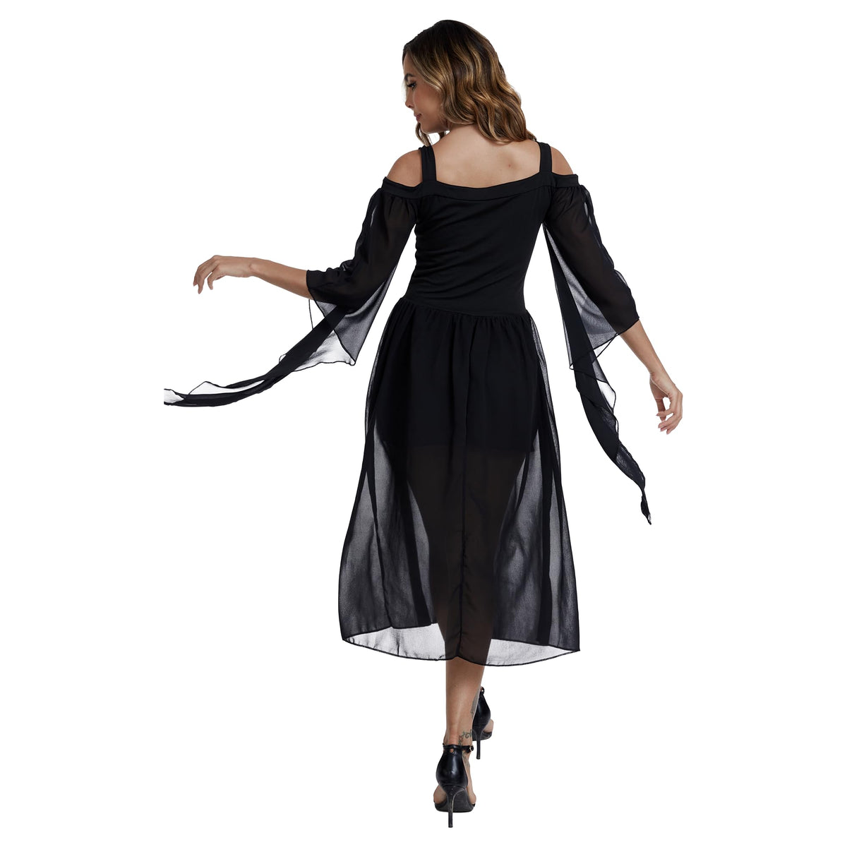 Medieval Costume Dress for Women - Renaissance Gothic Gown with Trumpet Sleeves