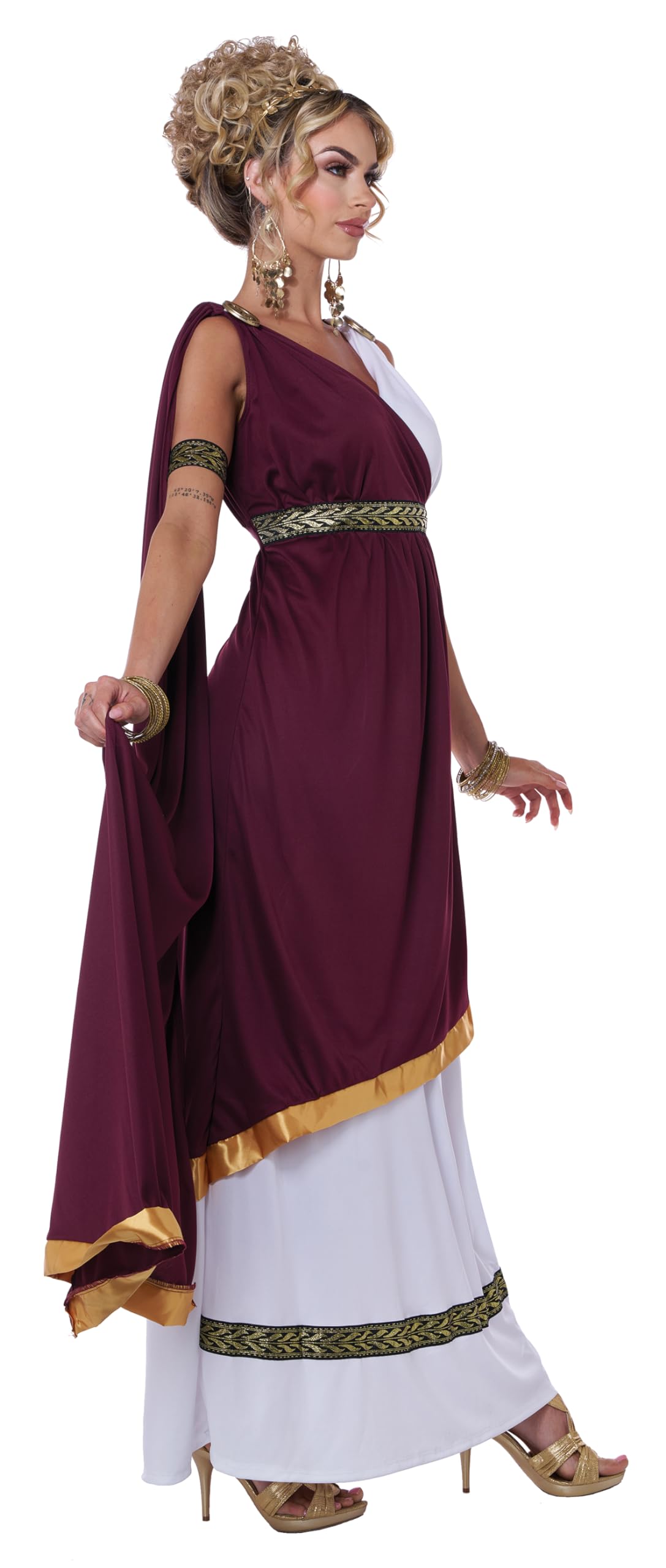 Women's Roman Empress Costume - White Dress with Gold Trim and Drape